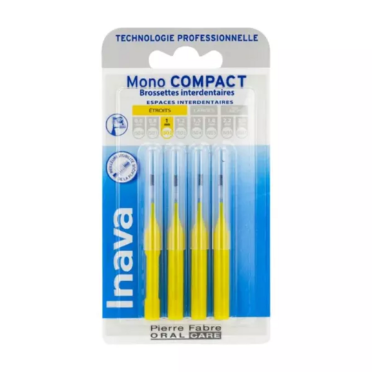 Inava Brossettes Interdentaires Mono Compact Jaunes 1 mm ISO 2 – Espaces étroits x4