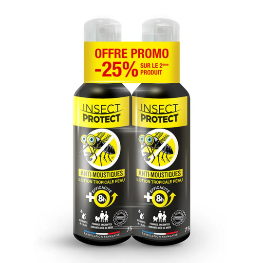 Insect Protect Anti-Moustiques Lotion Tropicale Peau 2 x 75 ml – Répulsif moustiques zones tropicales jusqu'à 8 heures