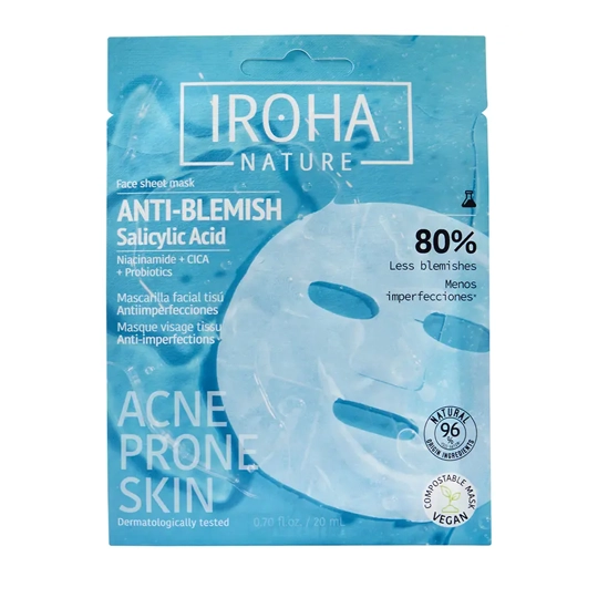 Iroha Nature Masque facial en tissu anti-imperfections acné à l'acide salicylique