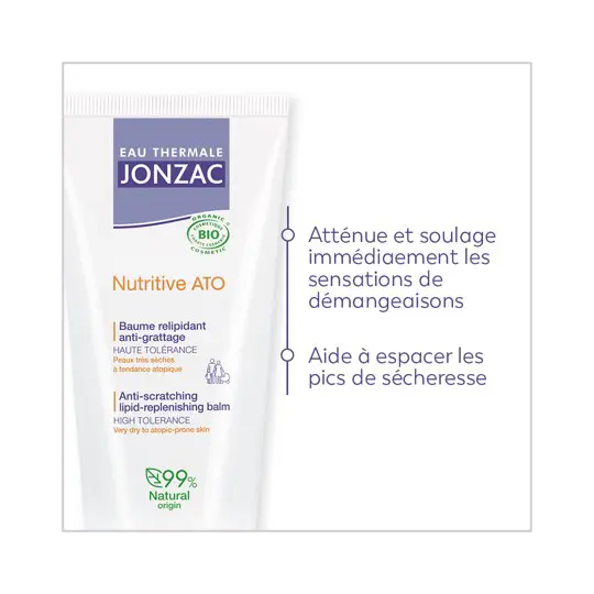 Jonzac Eau thermale Nutritive ATO+ Baume relipidant intensif anti-grattage Bio Peaux très sèches - Atopique 200 mL