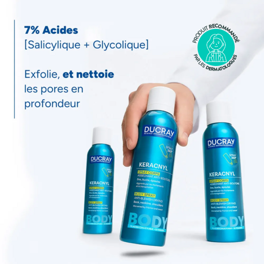 Ducray Keracnyl Spray corps asséchant anti-boutons 150 ml – Acné du dos et du torse