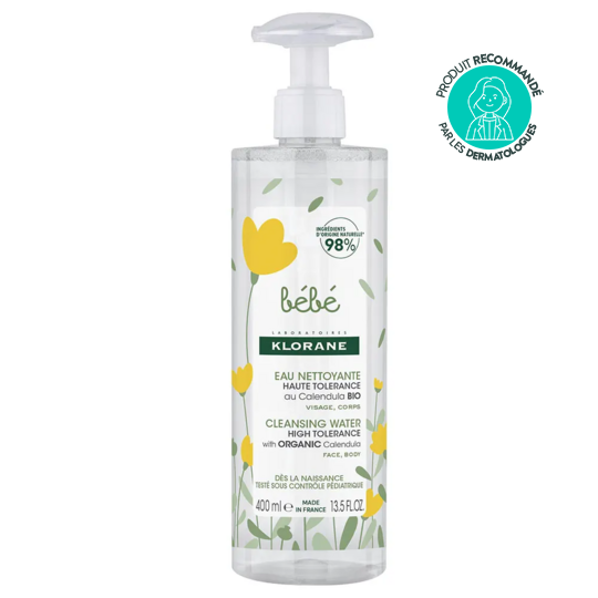 Klorane Bébé Eau Nettoyante Sans Rincage 400 ml soin douceur peau bébé