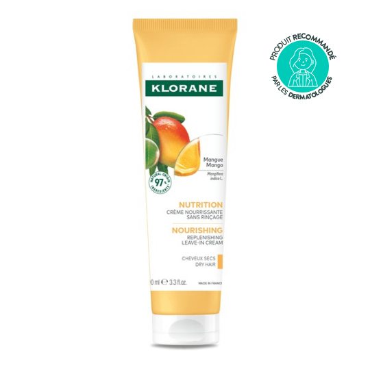 Klorane Crème de jour au beurre de mangue 100 ml – soin sans rinçage cheveux secs
