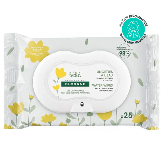 Klorane Bébé lingettes à l'eau 25 unités — lingettes nettoyantes biodégradables siège et visage