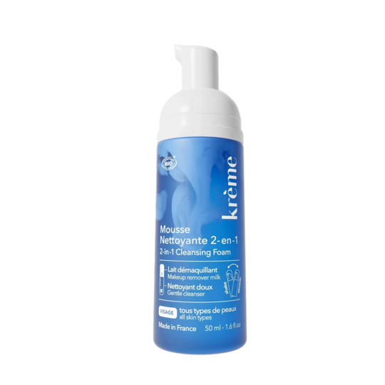 Krème mousse nettoyante 2-en-1 50 ml — démaquillant et nettoyant visage doux