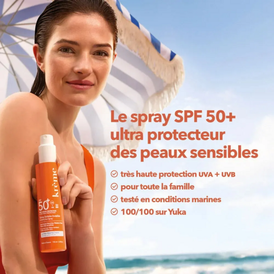 Krème Spray solaire invisible SPF50+ 150 ml — haute protection peaux sensibles