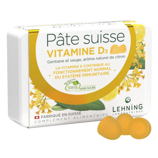 Lehning Pâte Suisse Vitamine D3 40 gommes – Système immunitaire, os et muscles