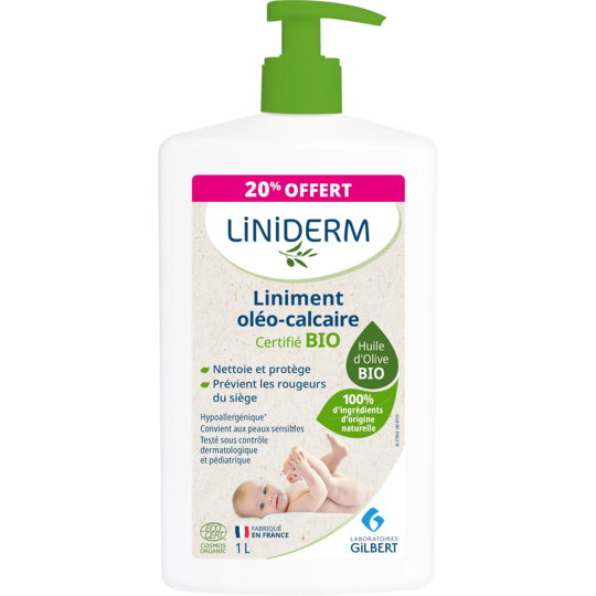 Gilbert Liniderm Liniment oléo-calcaire bio 1 L – liniment bébé protecteur change