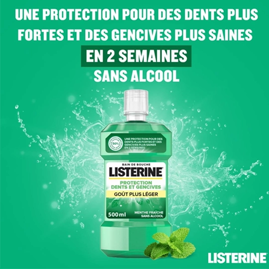 Listerine Bain de Bouche Protection Dents et  Gencives Goût plus léger 500ml