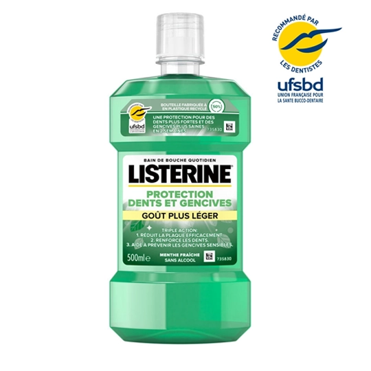 Listerine Bain de Bouche Protection Dents et  Gencives Goût plus léger 500ml