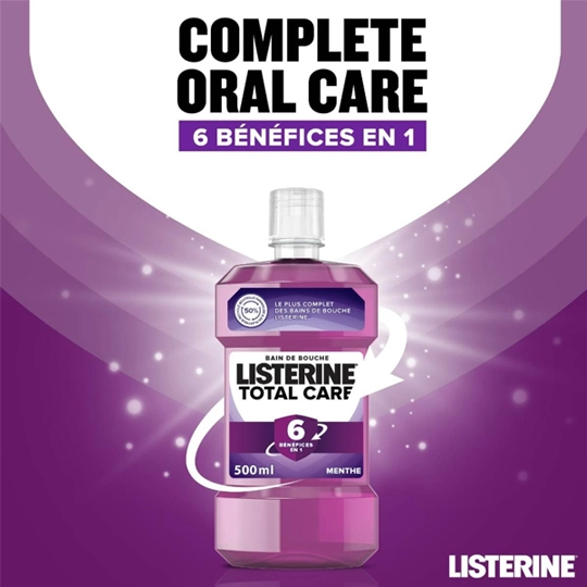 Listerine Total Care 6 en 1 Bain de bouche quotidien - Bacteries, email , gencives sensibles, caries, plaque et haleine 500 ml