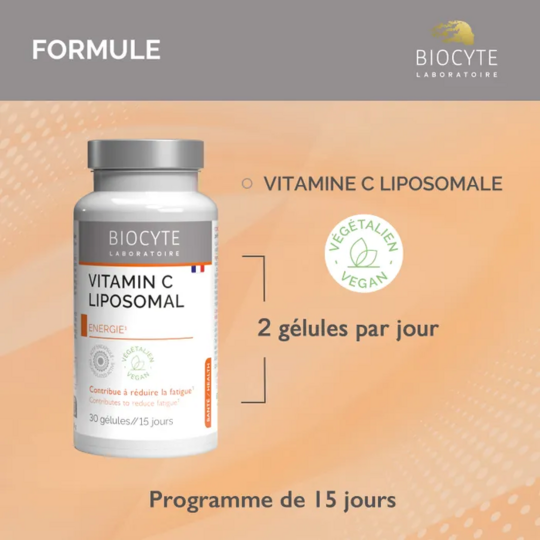 Biocyte Vitamine C Liposomal Vegan - Réduire la fatigue et système immunitaire 30 gélules