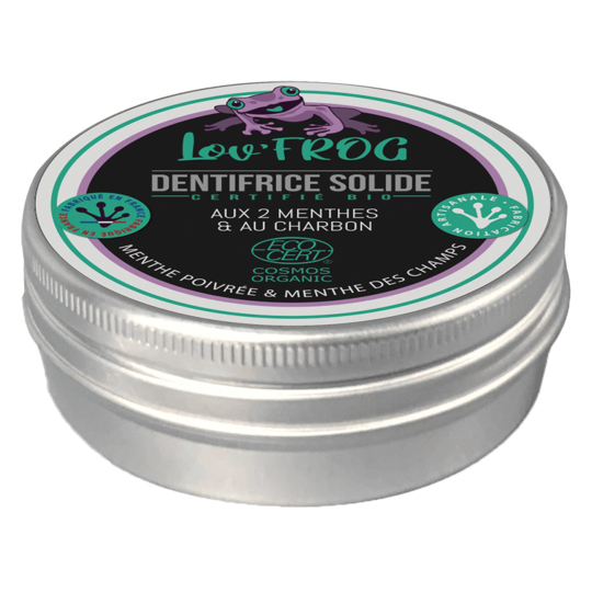 LOV'FROG Dentifrice Solide aux 2 Menthes et au Charbon Bio - 50 g