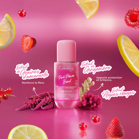 Les Secrets de Loly Pink Power Bond Spray Réparateur Sans Rinçage 200 ml – Soin réparateur Bond Repair pour cheveux texturés