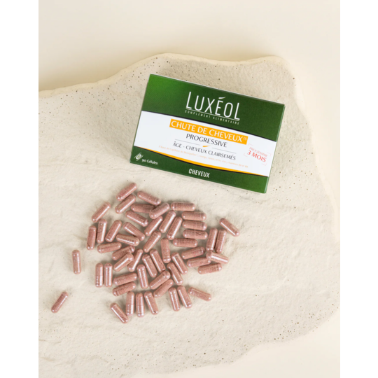 Luxéol Chute de cheveux progressive 3 mois – 90 gélules antichute, densité et vitalité capillaire