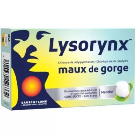 Lysorynx Maux de Gorge 36 comprimés sans sucre menthe – Médicament antiseptique et apaisant
