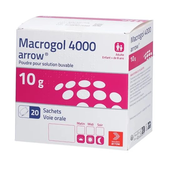 Arrow Macrogol 4000 10 g – Sachets pour solution buvable, médicament sans ordonnance indiqué dans le traitement de la constipation fonctionnelle