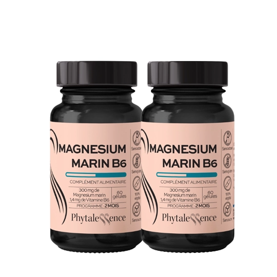 Phytalessence Magnésium Marin B6 Lot de 2 x 60 Gélules – Fatigue, Stress et Équilibre Nerveux