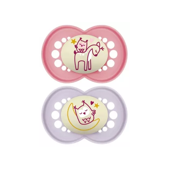 MAM Sucettes Original Nuit 6 Mois+ x2 (Motifs et Coloris Aléatoires)