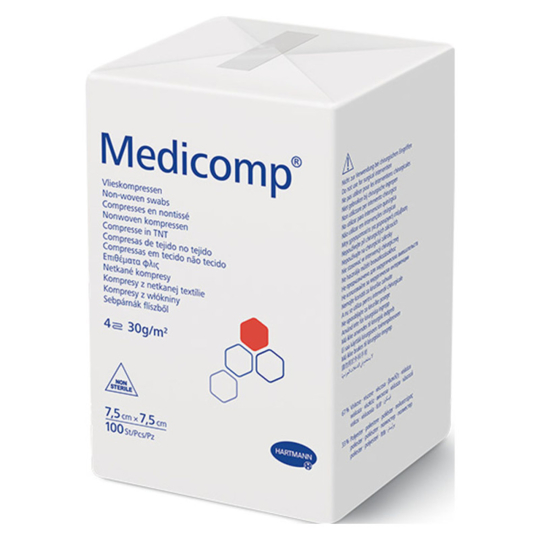 Hartmann Medicomp Compresses Stériles 7,5 x 7,5 cm x100 – Non-tissé pour soins des plaies