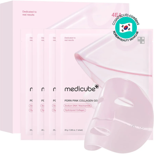 Medicube PDRN Pink Collagen Gel Mask x4 masques hydratants effet glass skin