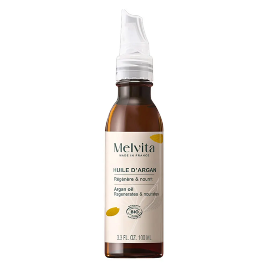 Melvita Huile D'Argan Bio 100 ml – Huile nourrissante anti-âge visage, corps et cheveux