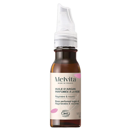 Melvita Huile D'Argan Bio Parfumée à la Rose 50 ml – Huile nourrissante anti-âge visage, corps et cheveux