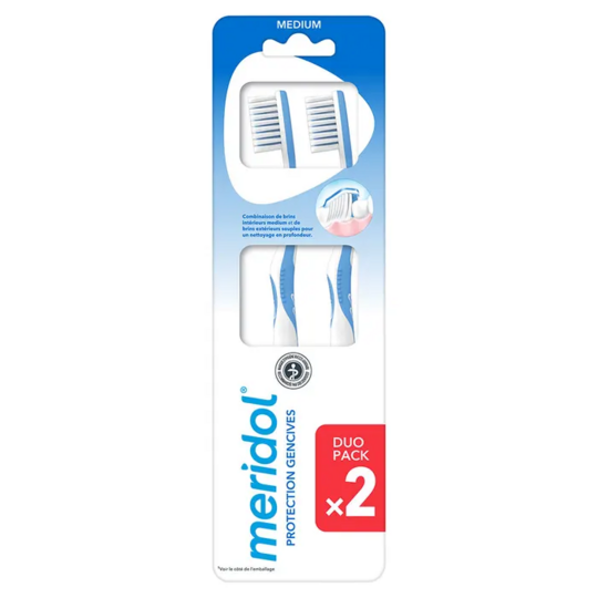Meridol Protection Gencives brosses à dents medium duo 2 pièces – brosse à dents hygiène buccale