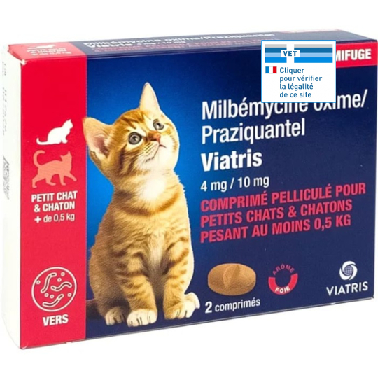 Milbémycine Praziquantel Chat – Vermifuge chat à base de milbémycine oxime et praziquantel – Comprimés pelliculés sécables – Boîte de 2 comprimés