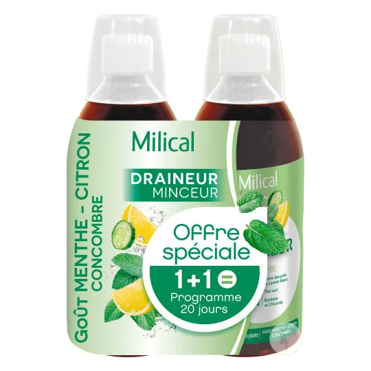 Milical Draineur Ultra Menthe Citron Concombre 2 x 500 ml – Complément alimentaire drainage et élimination