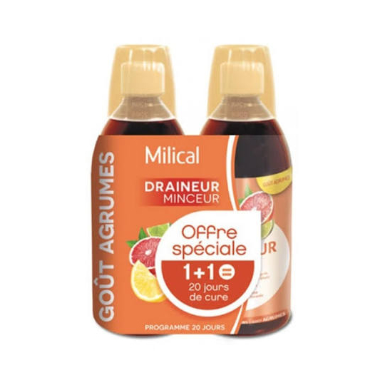 Milical Ultra Draineur Minceur Agrumes 2 x 500 ml – Complément alimentaire drainage, détox et contrôle des graisses