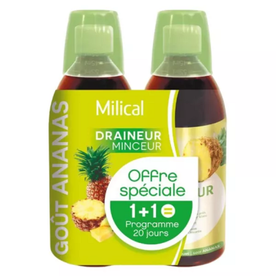 Milical Draineur Ultra Ananas 2 x 500 ml – Complément alimentaire drainage, détox et contrôle des graisses