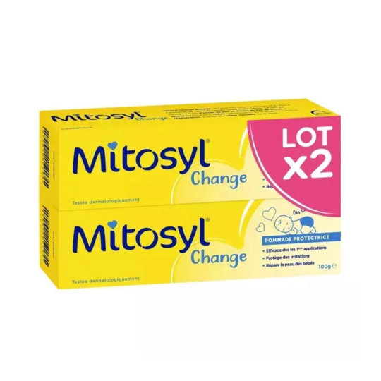 Mitosyl Change Pommade Protectrice 2 x 100 g – Soin anti-rougeurs du siège, protection & réparation cutanée quotidienne bébé