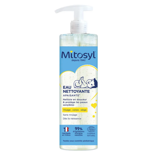 Mitosyl Eau nettoyante bébé sans rinçage dès la naissance 500 ml – Hygiène douce visage, corps et siège