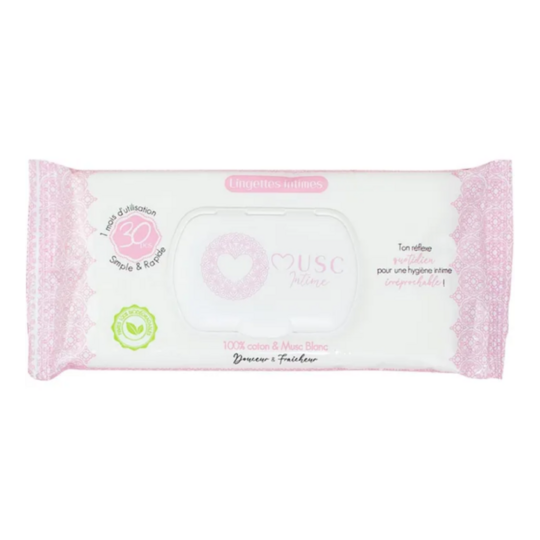 Musc Intime Lingettes intimes Musc Blanc 30 unités hygiène intime et fraîcheur durable