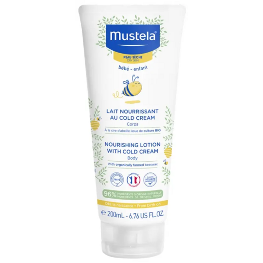 Mustela Lait nourrissant au cold cream 200 ml – soin corps bébé peaux sèches
