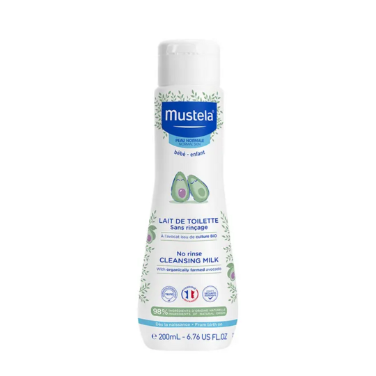 Mustela lait de toilette sans rinçage 200 ml — soin nettoyant visage et siège bébé
