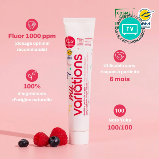 My Variations Dentifrice Enfants Bio Fruits Rouges 60 ml – Protection des dents de lait
