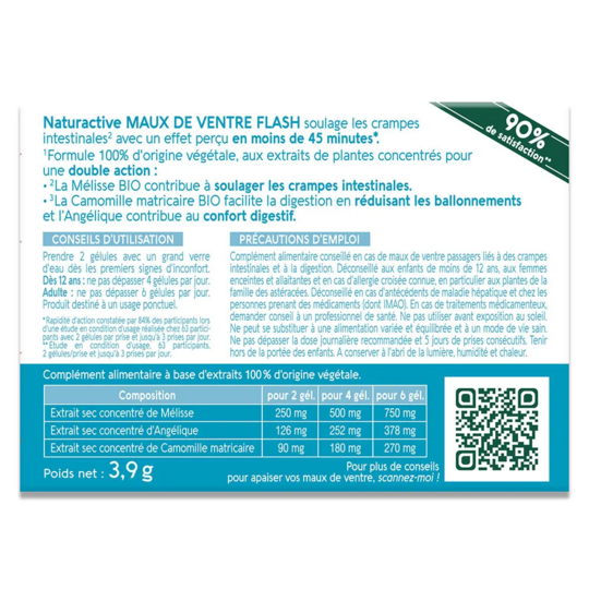 Naturactive maux de ventre flash 10 gélules – complément digestif soulagement crampes intestinales