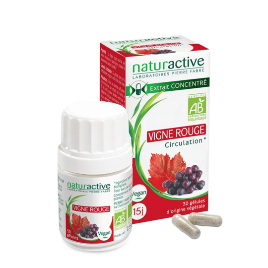Naturactive Vigne rouge bio 30 gélules – complément circulation veineuse jambes légères