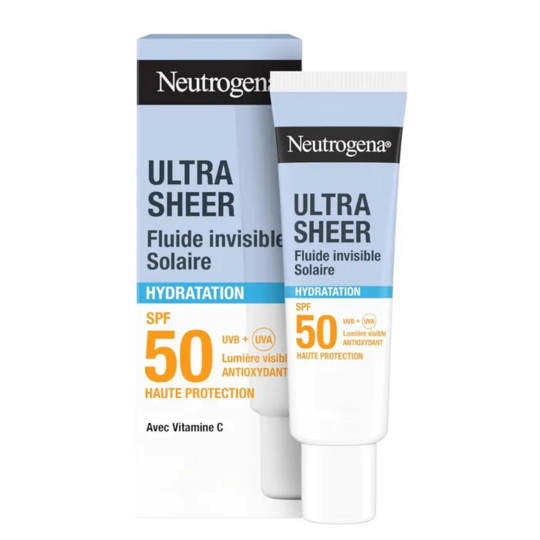 Neutrogena Ultra Sheer Fluide invisible solaire hydratation SPF50 50 ml — fluide solaire hydratant 24h peaux normales à sèches