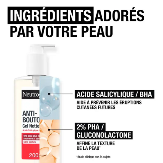 Neutrogena Anti-Bouton+ Gel nettoyant acide salicylique 200 ml + PHA 2%