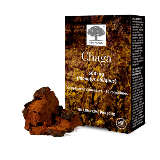 New Nordic Chaga – extrait d'Inonotus obliquus 600 mg, 30 comprimés