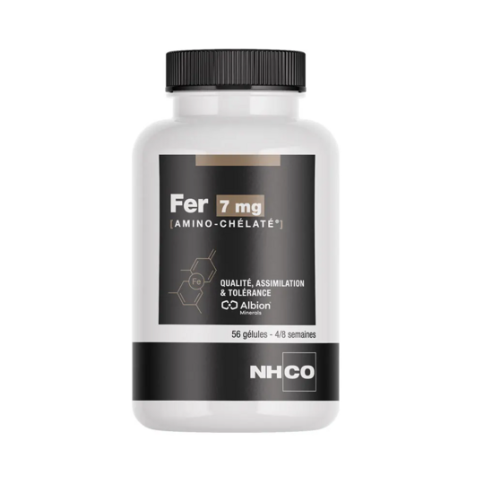 NHCO Nutrition Fer Amino-Chélaté 7 mg 56 gélules – Fer bisglycinate haute assimilation pour l'apport quotidien