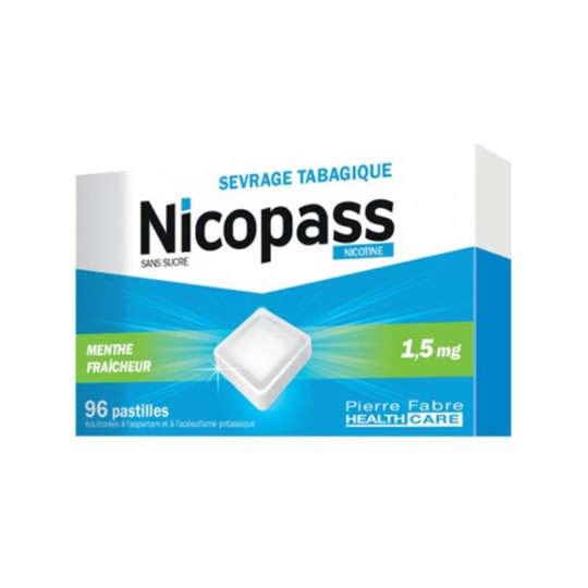Nicopass Menthe Fraîcheur Sans Sucre 1,5 mg 96 pastilles – Médicament pour le sevrage tabagique