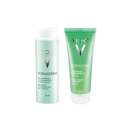 NORMADERM - Soin Embellisseur Anti-Imperfections Hydratation 24H - 50 ml + Gel Nettoyant Purifiant 100 ml OFFERT