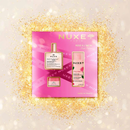 Nuxe Very Rose Coffret Rose à l’Infini – Huile Prodigieuse Florale 50 ml, Eau Micellaire 100 ml et Baume Lèvres 15 g