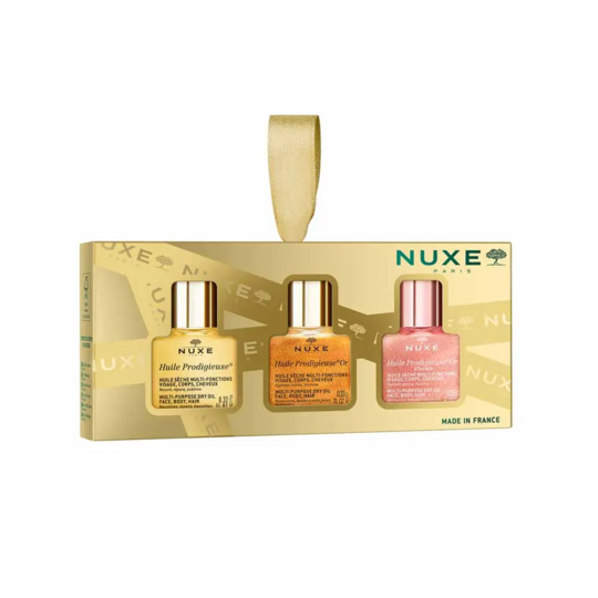 Nuxe Huile Prodigieuse Coffret Noël Les 3 Prodigieux – Huile Prodigieuse Classique 10 ml + Huile Prodigieuse Or 10 ml + Huile Prodigieuse Florale 10 ml — Coffret Éclat & Nutrition