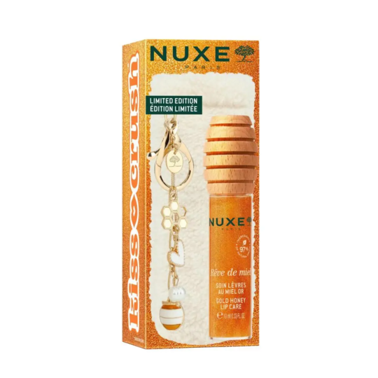 Nuxe Rêve de Miel Soin Lèvres au Miel Or 10 ml avec étui et charms – Huile lèvres nacrée effet glossy