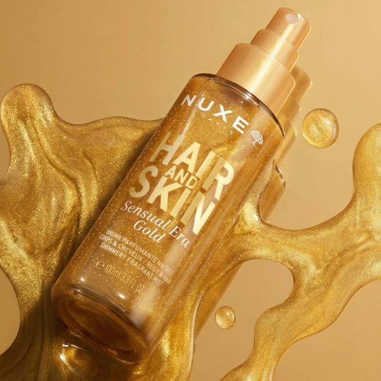 Nuxe Brume parfumante nacrée corps et cheveux Sensual Era Gold 100 ml – Voile parfumé scintillant pour le corps et les cheveux